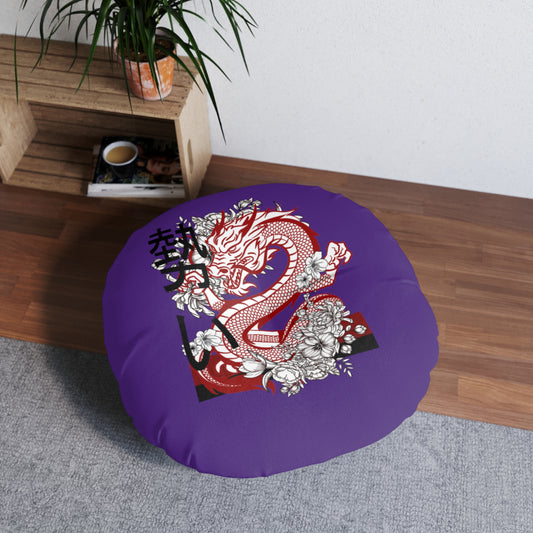 Tufted Floor Pillow, Round: Dragons Purple