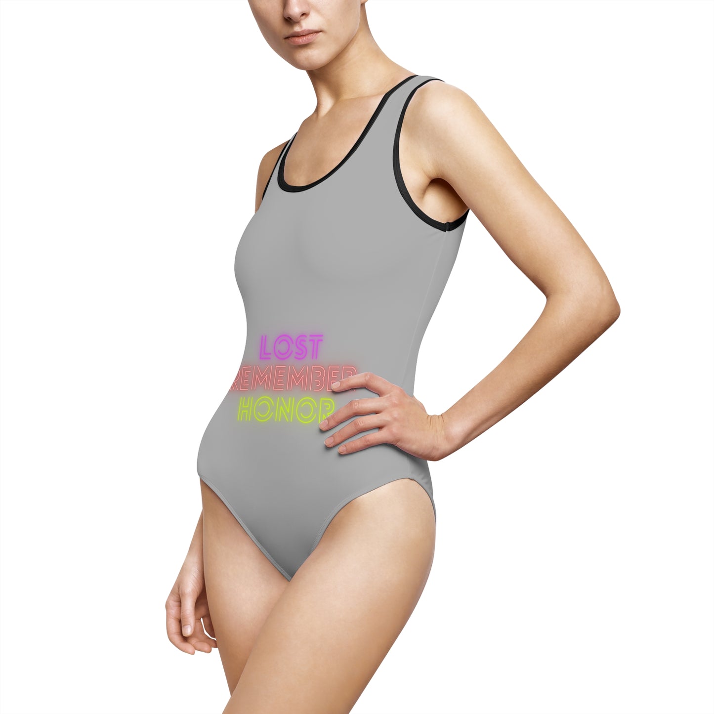 Women's Classic One-Piece Swimsuit: Lost Remember Honor Lite Grey