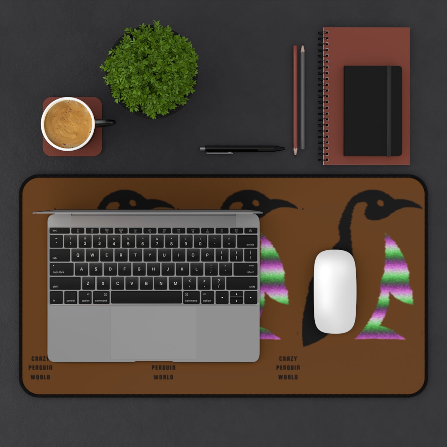 Desk Mat: Crazy Penguin World Logo Brown