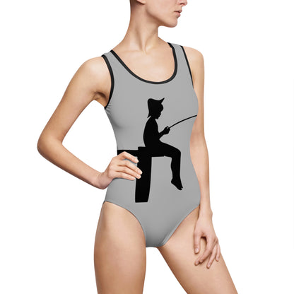 Women's Classic One-Piece Swimsuit: Fishing Lite Grey