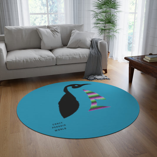 Round Rug: Crazy Penguin World Logo Turquoise