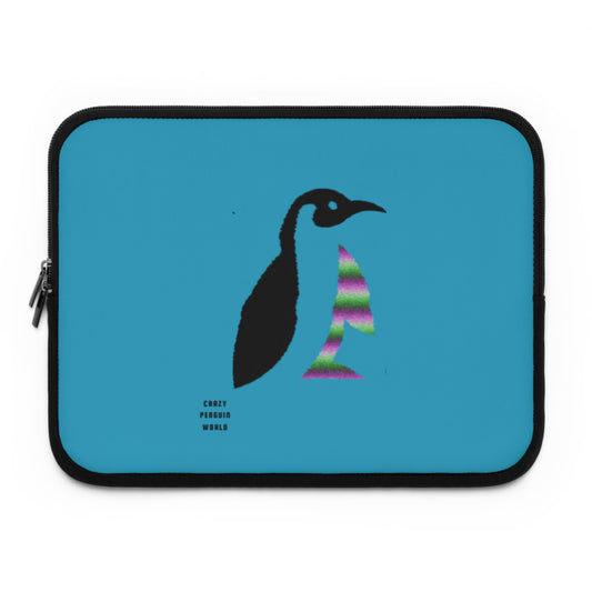 Laptop Sleeve: Crazy Penguin World Logo Turquoise