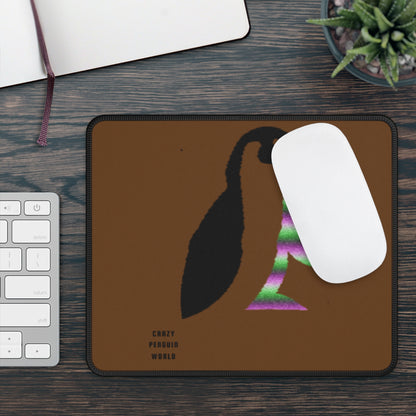 Gaming Mouse Pad: Crazy Penguin World Logo Brown