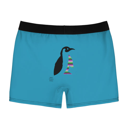 Men's Boxer Briefs: Crazy Penguin World Logo Turquoise