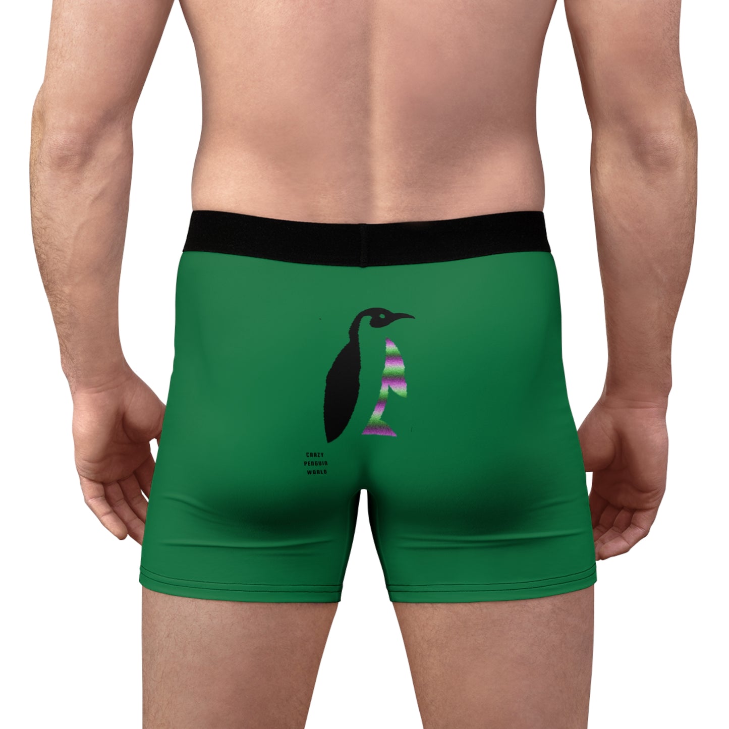 Men's Boxer Briefs: Crazy Penguin World Logo Dark Green