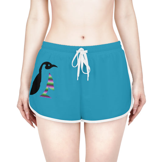 Women's Relaxed Shorts: Crazy Penguin World Logo Turquoise