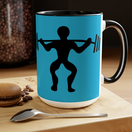 Two-Tone Coffee Mugs, 15oz: Weightlifting Turquoise