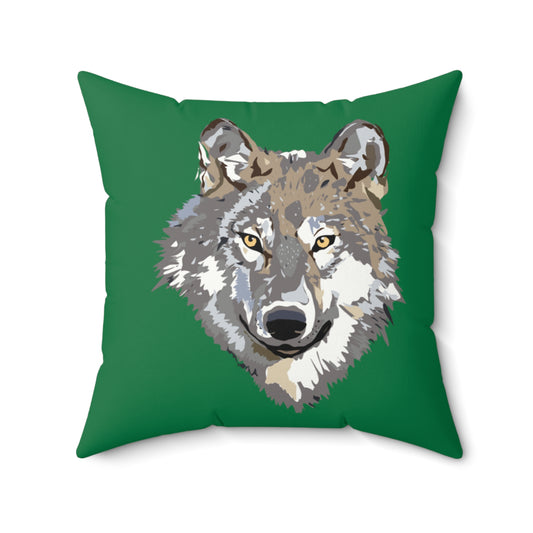 Spun Polyester Square Pillow: Wolves Dark Green