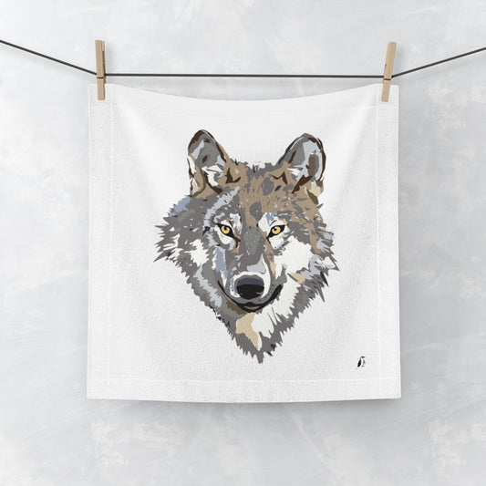 Face Towel: Wolves White