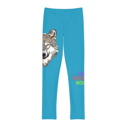 Youth Full-Length Leggings: Wolves Turquoise