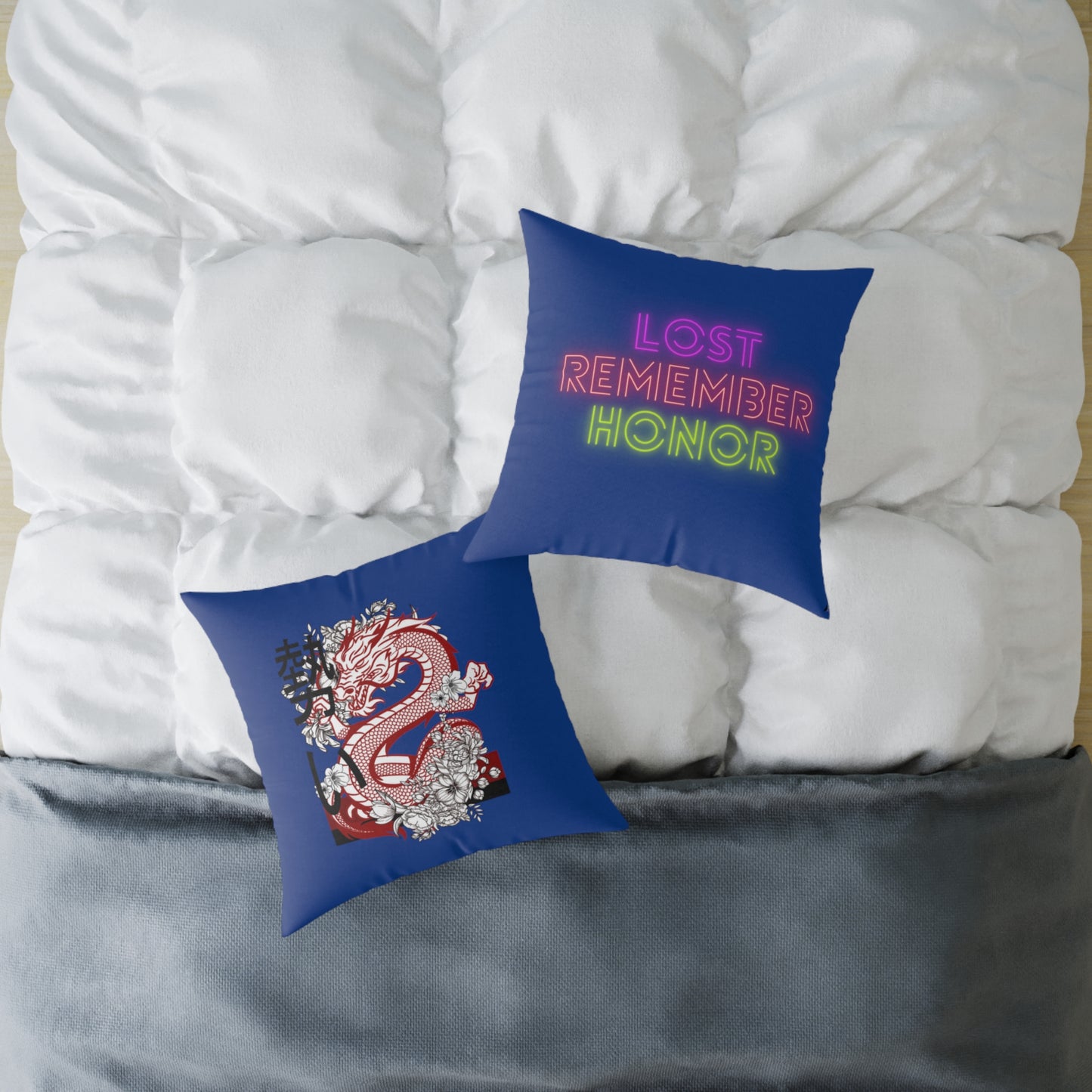 Spun Polyester Pillow: Dragons Dark Blue