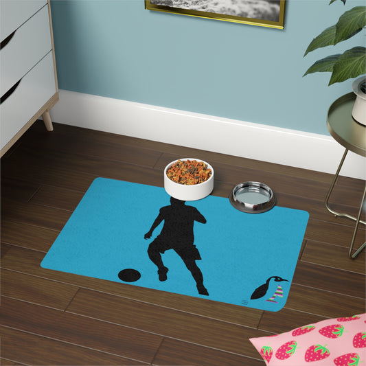 Pet Food Mat: Soccer Turquoise