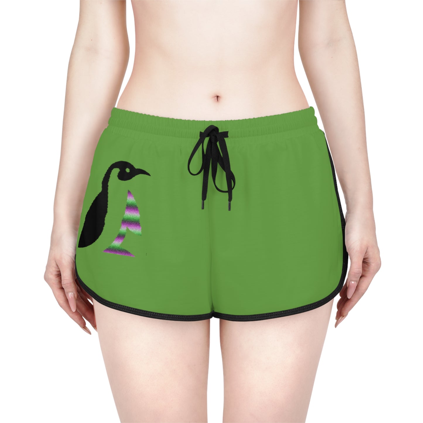 Women's Relaxed Shorts: Crazy Penguin World Logo Green