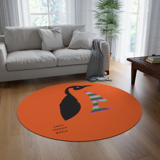 Round Rug: Crazy Penguin World Logo Orange