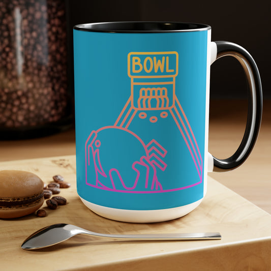 Two-Tone Coffee Mugs, 15oz: Bowling Turquoise