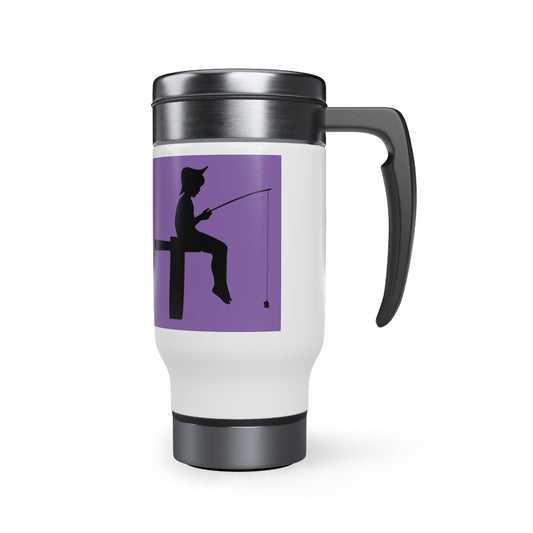 Stainless Steel Travel Mug with Handle, 14oz: Fishing Lite Purple