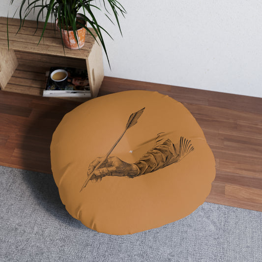 Tufted Floor Pillow, Round: Writing Lite Brown