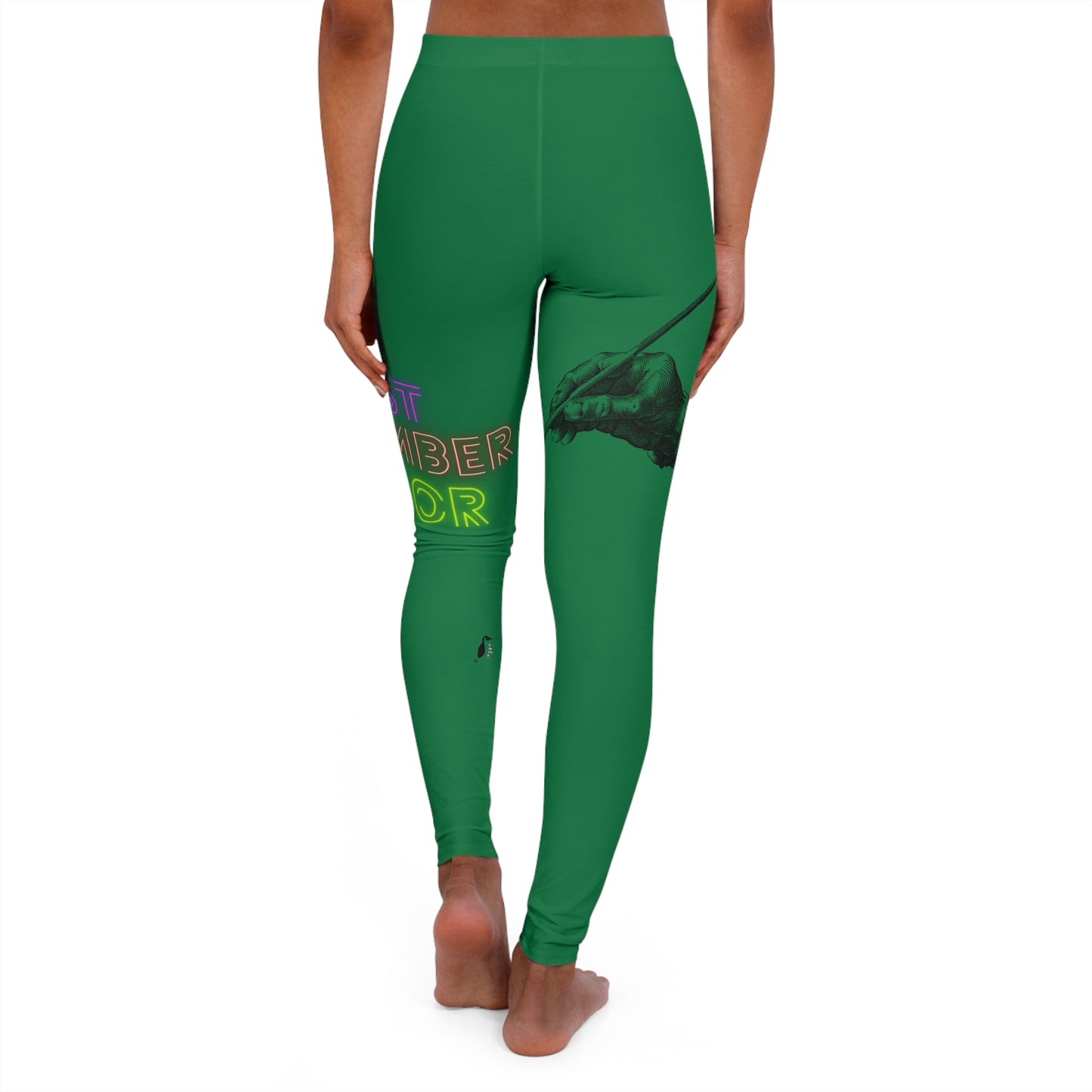 Women's Spandex Leggings: Writing Dark Green