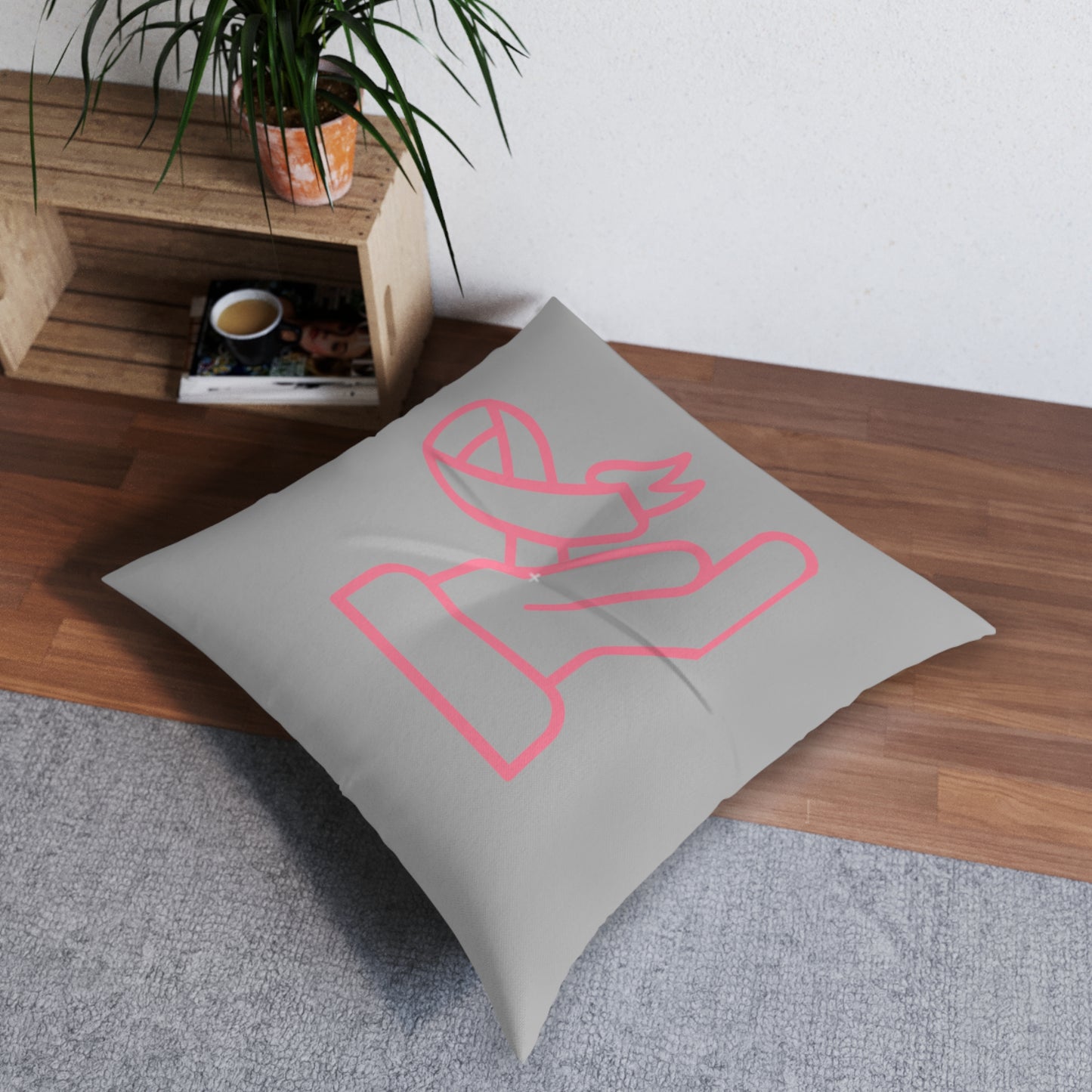 Tufted Floor Pillow, Square: Fight Cancer Lite Grey