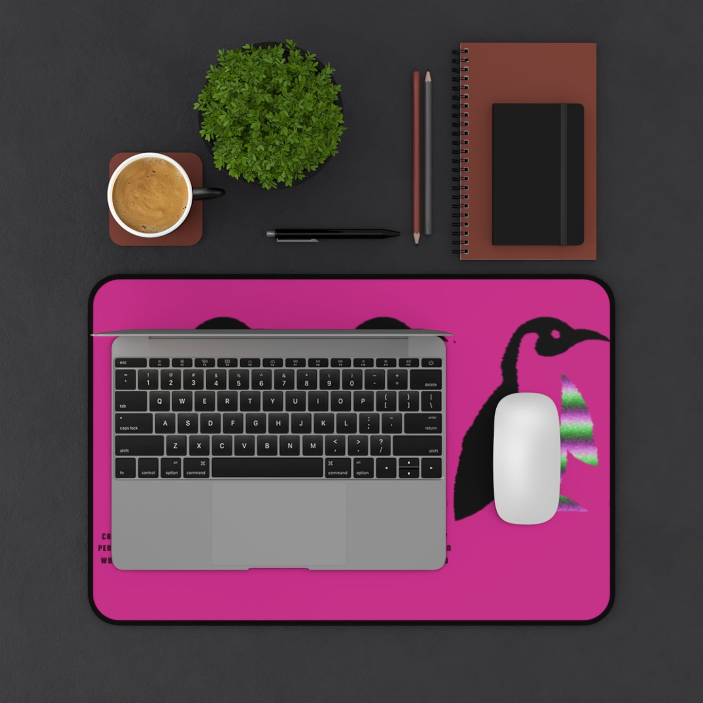 Desk Mat: Crazy Penguin World Logo Pink