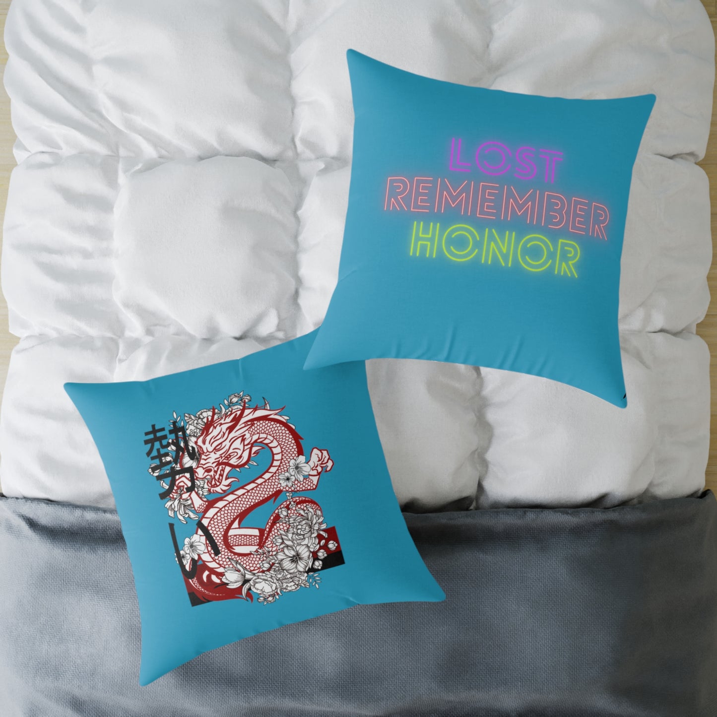 Spun Polyester Pillow: Dragons Turquoise