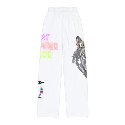 Kids Pajama Pants: Wolves White