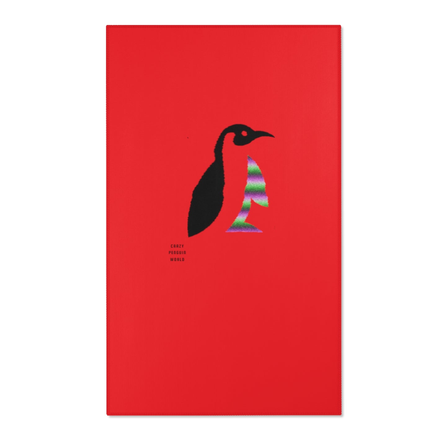 Area Rug (Rectangle): Crazy Penguin World Logo Red