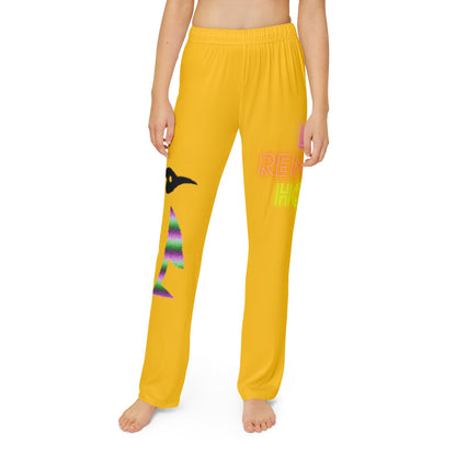 Kids Pajama Pants: Crazy Penguin World Logo Yellow