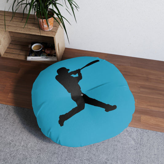 Tufted Floor Pillow, Round: Baseball Turquoise