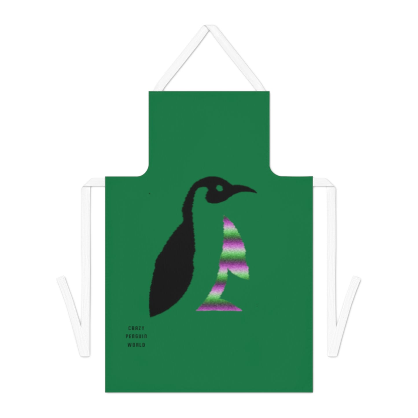 Adult Apron: Crazy Penguin World Logo Dark Green