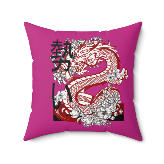 Spun Polyester Square Pillow: Dragons Pink