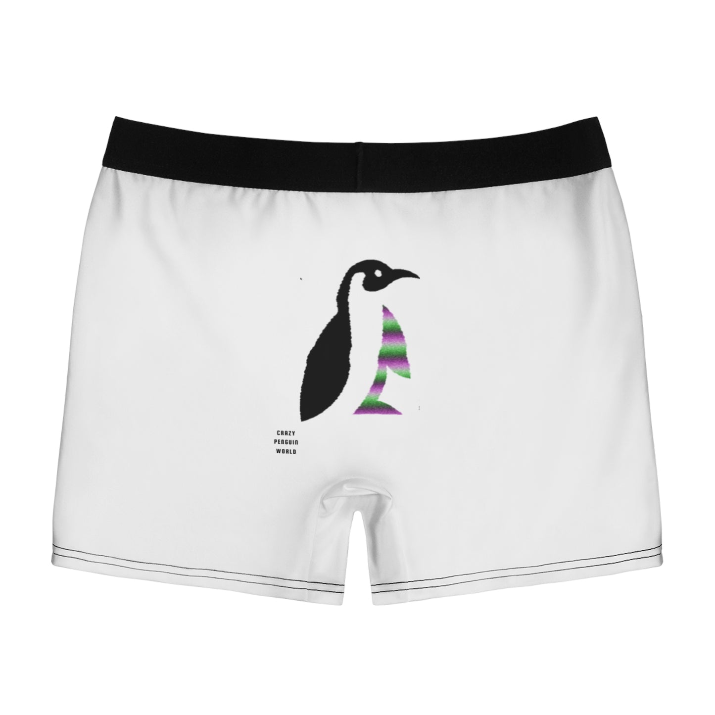 Men's Boxer Briefs: Crazy Penguin World Logo White