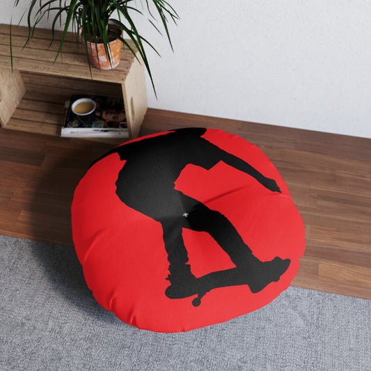 Tufted Floor Pillow, Round: Skateboarding Red
