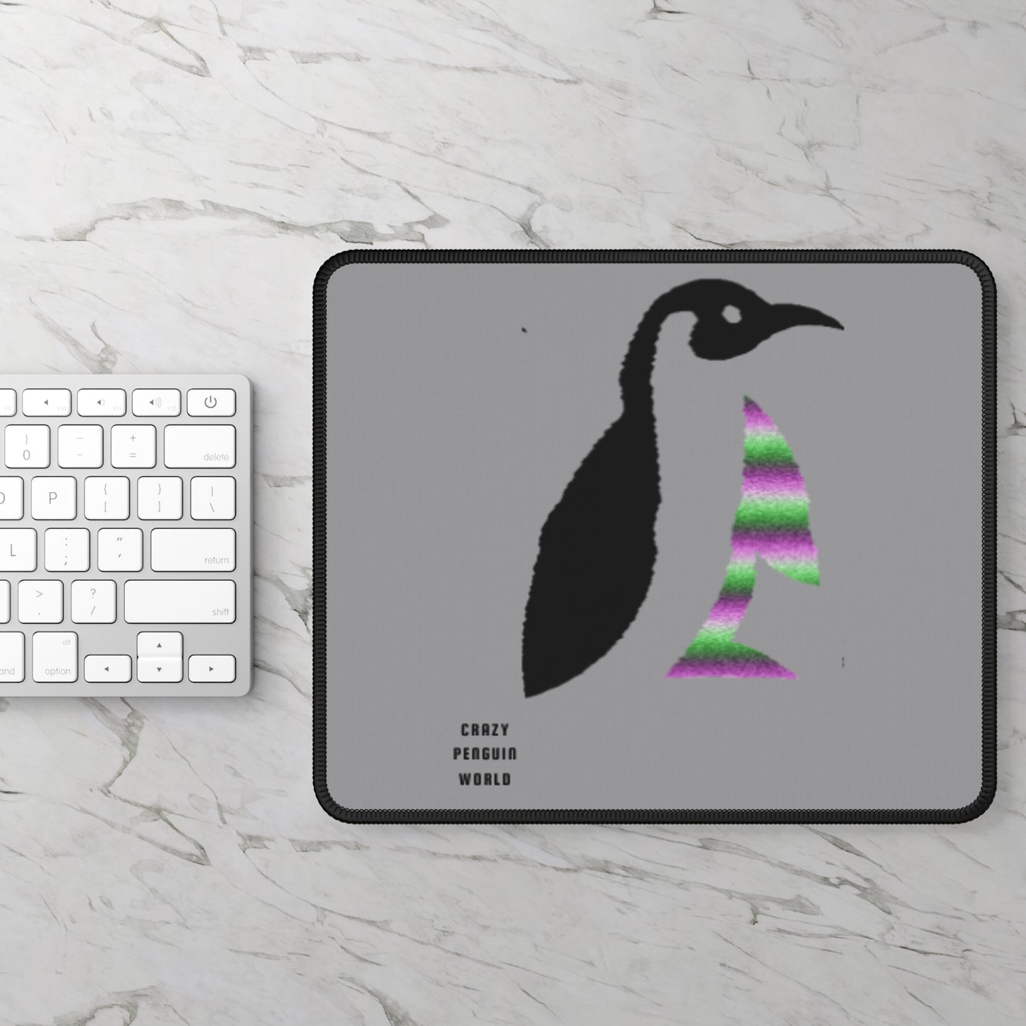 Gaming Mouse Pad: Crazy Penguin World Logo Grey