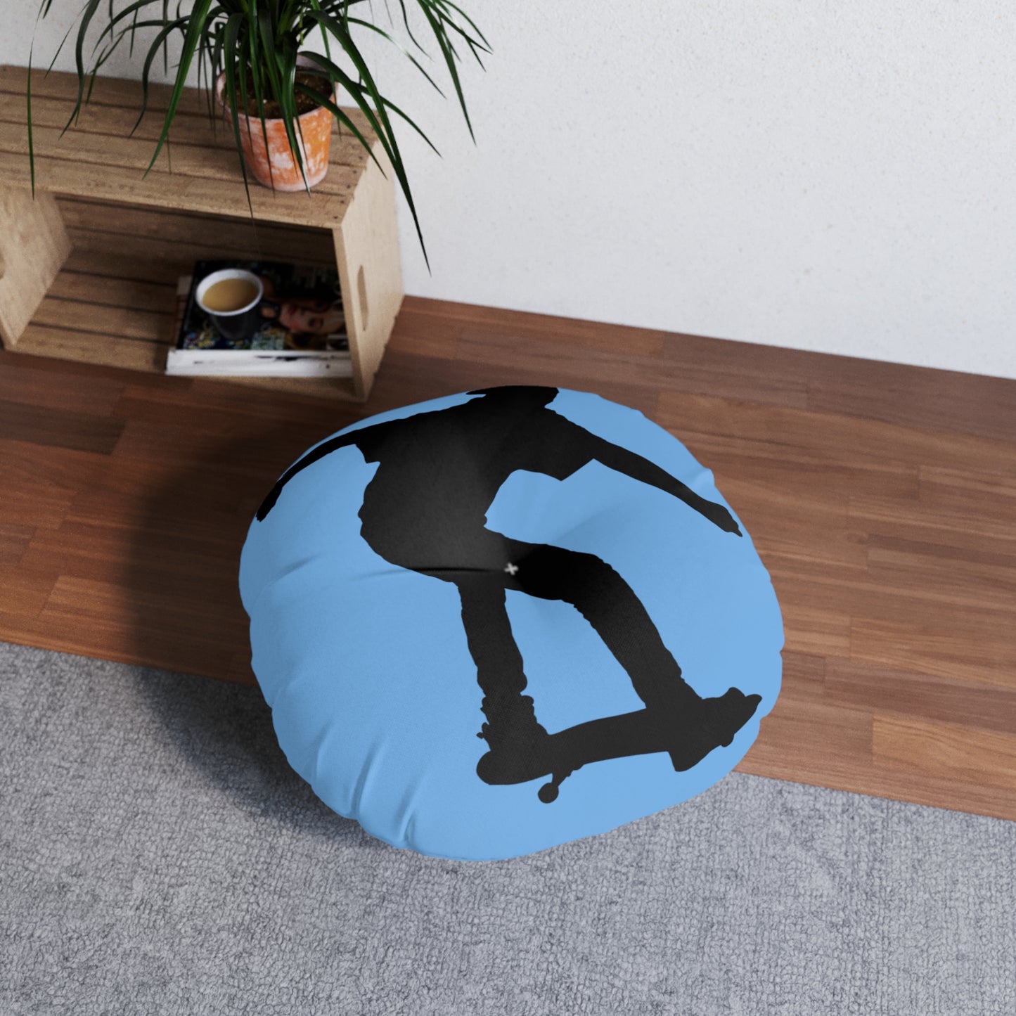 Tufted Floor Pillow, Round: Skateboarding Lite Blue