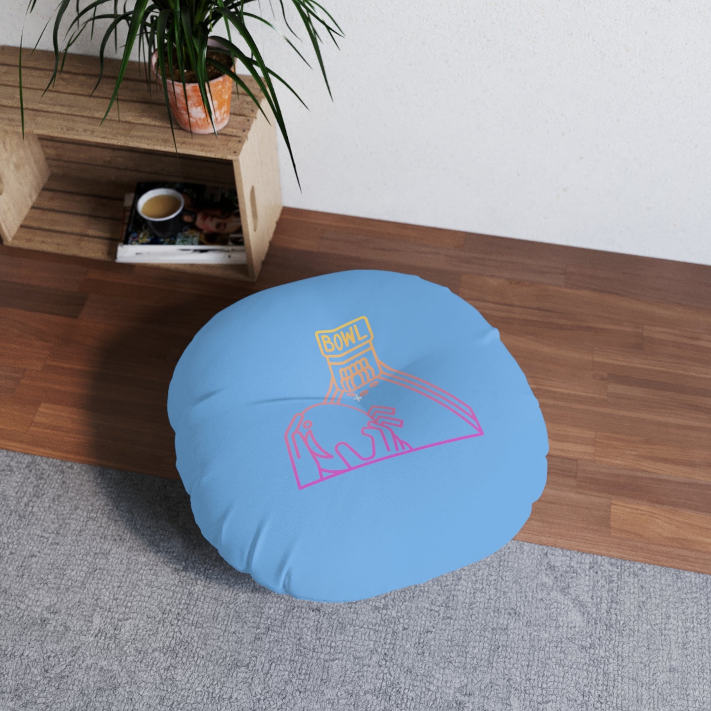 Tufted Floor Pillow, Round: Bowling Lite Blue