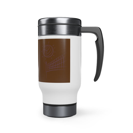 Stainless Steel Travel Mug with Handle, 14oz: Volleyball Brown