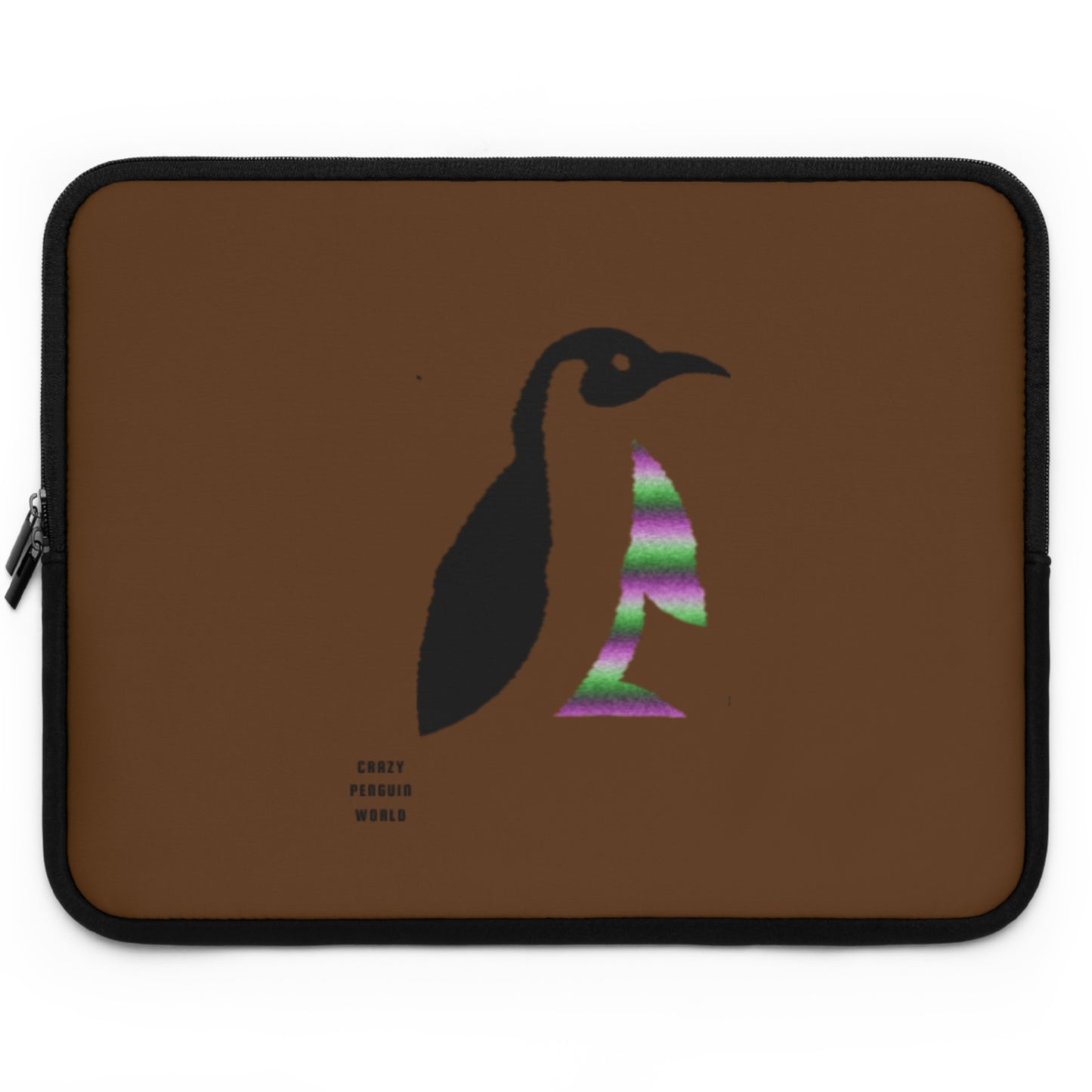 Laptop Sleeve: Crazy Penguin World Logo Brown