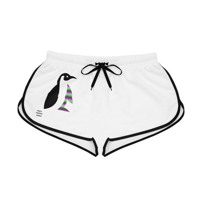 Women's Relaxed Shorts: Crazy Penguin World Logo White