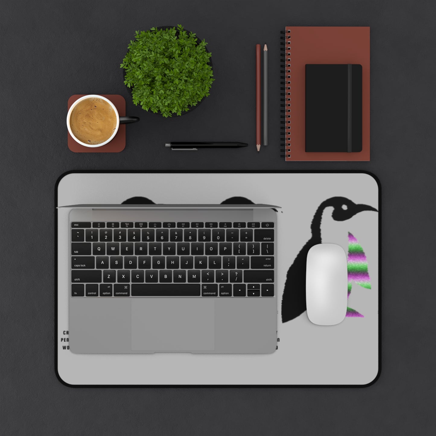 Desk Mat: Crazy Penguin World Logo Lite Grey