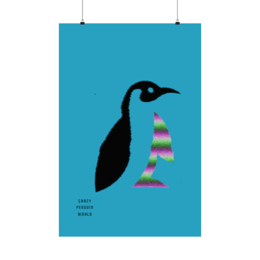 Premium Matte Vertical Posters: Crazy Penguin World Logo Turquoise
