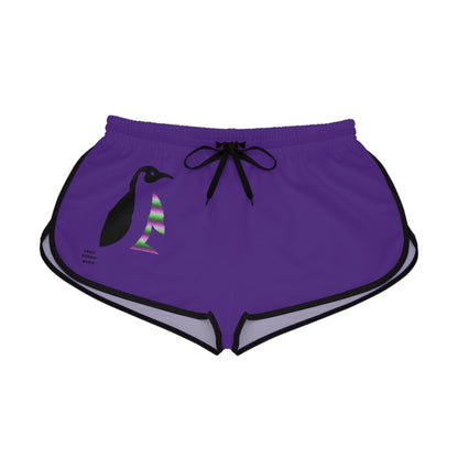 Women's Relaxed Shorts: Crazy Penguin World Logo Purple