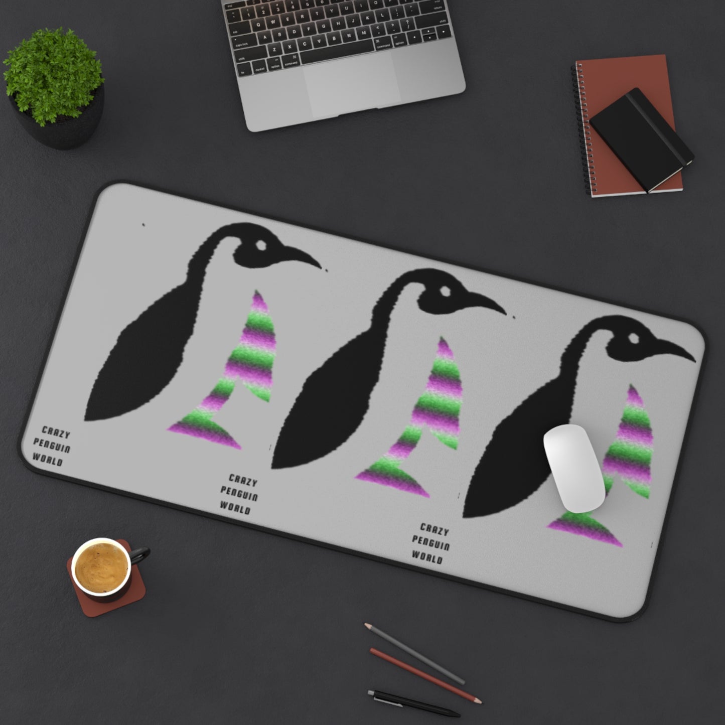 Desk Mat: Crazy Penguin World Logo Lite Grey