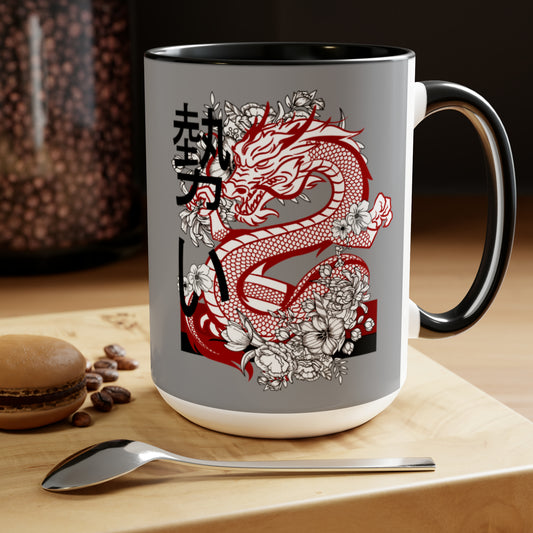 Two-Tone Coffee Mugs, 15oz: Dragons Grey