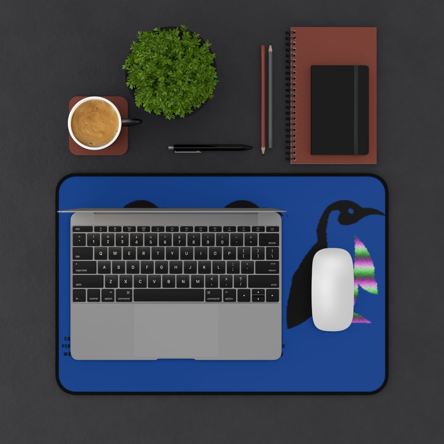 Desk Mat: Crazy Penguin World Logo Dark Blue