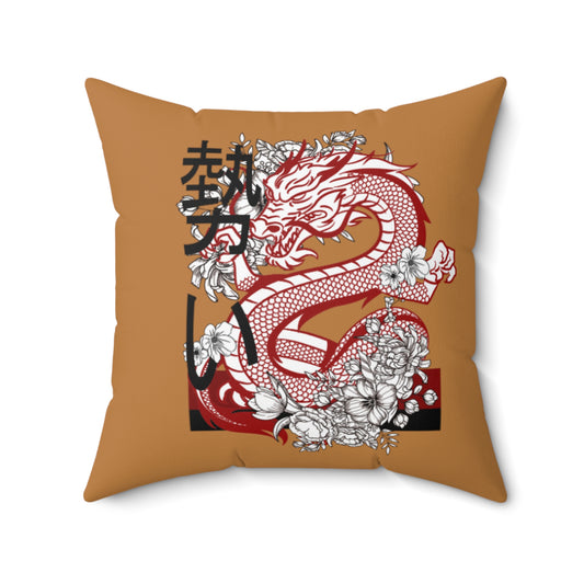 Spun Polyester Square Pillow: Dragons Lite Brown