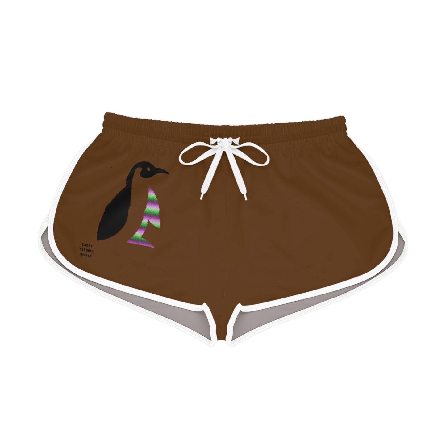 Women's Relaxed Shorts: Crazy Penguin World Logo Brown