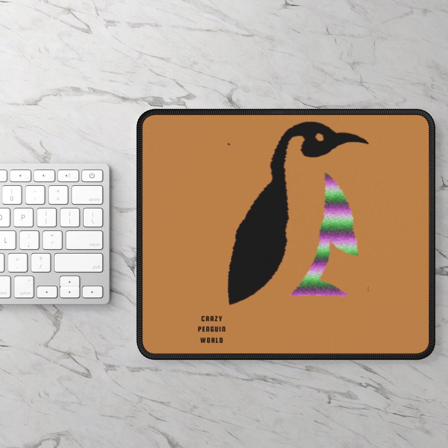 Gaming Mouse Pad: Crazy Penguin World Logo Lite Brown