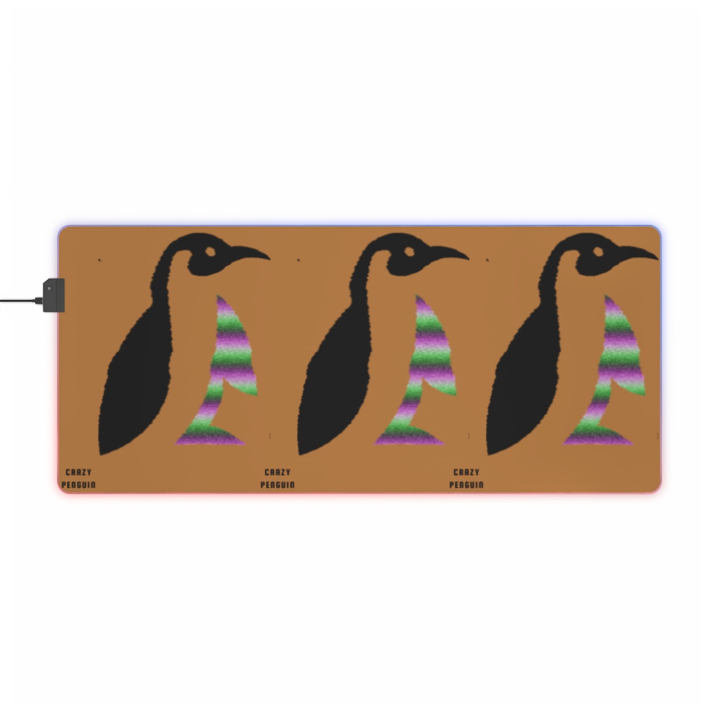 LED Gaming Mouse Pad: Crazy Penguin World Logo Lite Brown