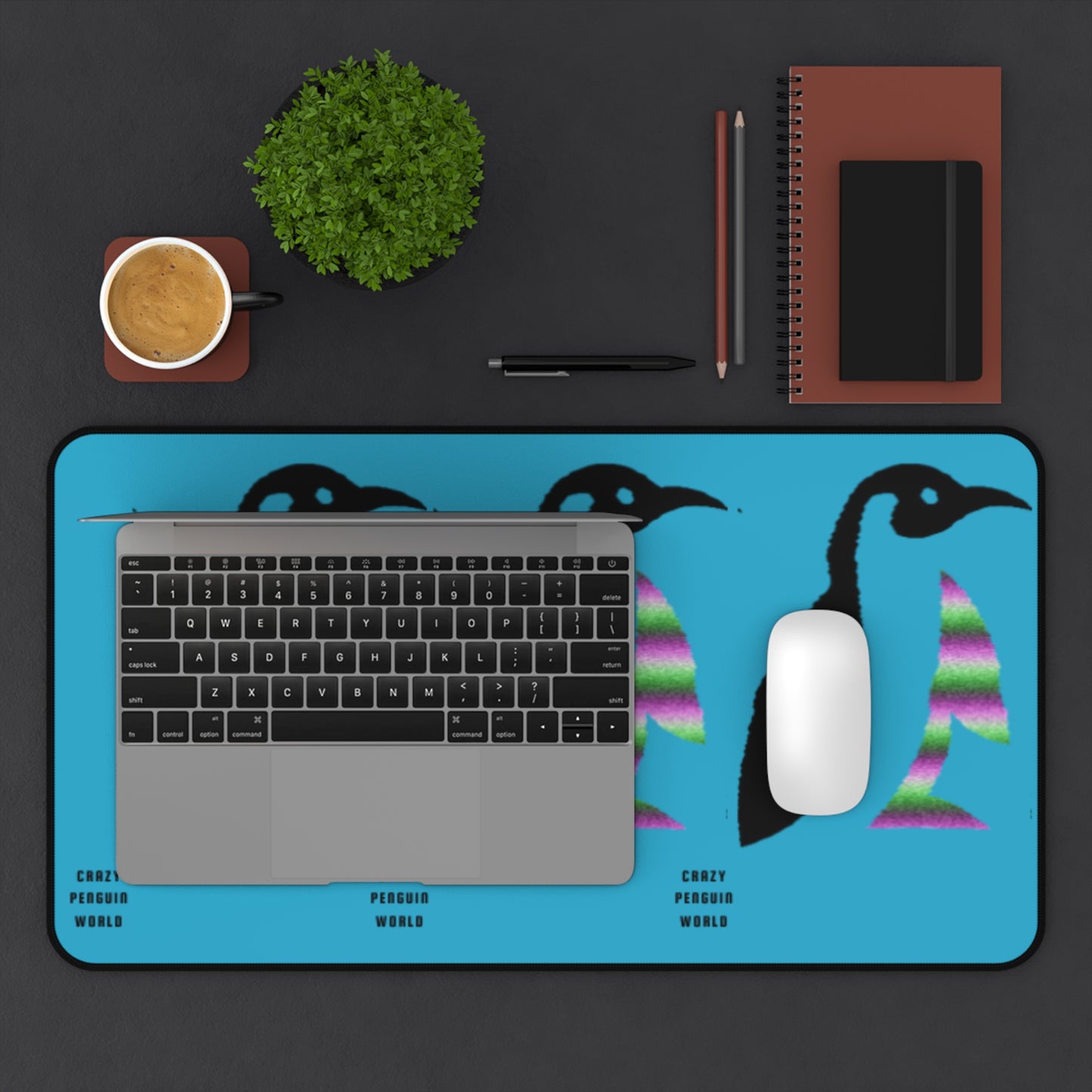 Desk Mat: Crazy Penguin World Logo Turquoise